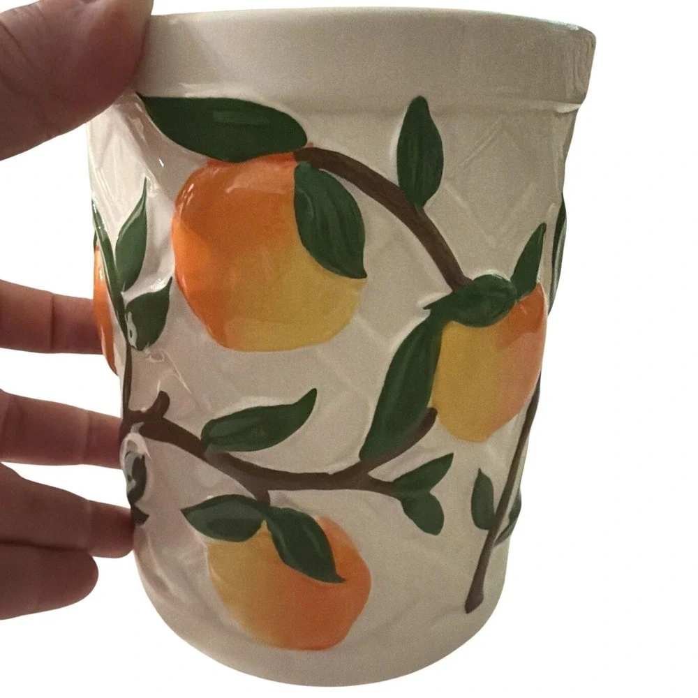Bath & Body Works x Vera‎ Bradley Candle Holder White Orange Embossed Ceramic